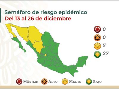 Así quedó el semáforo del 13 al 26 de diciembre: en Navidad, 27 estados en verde