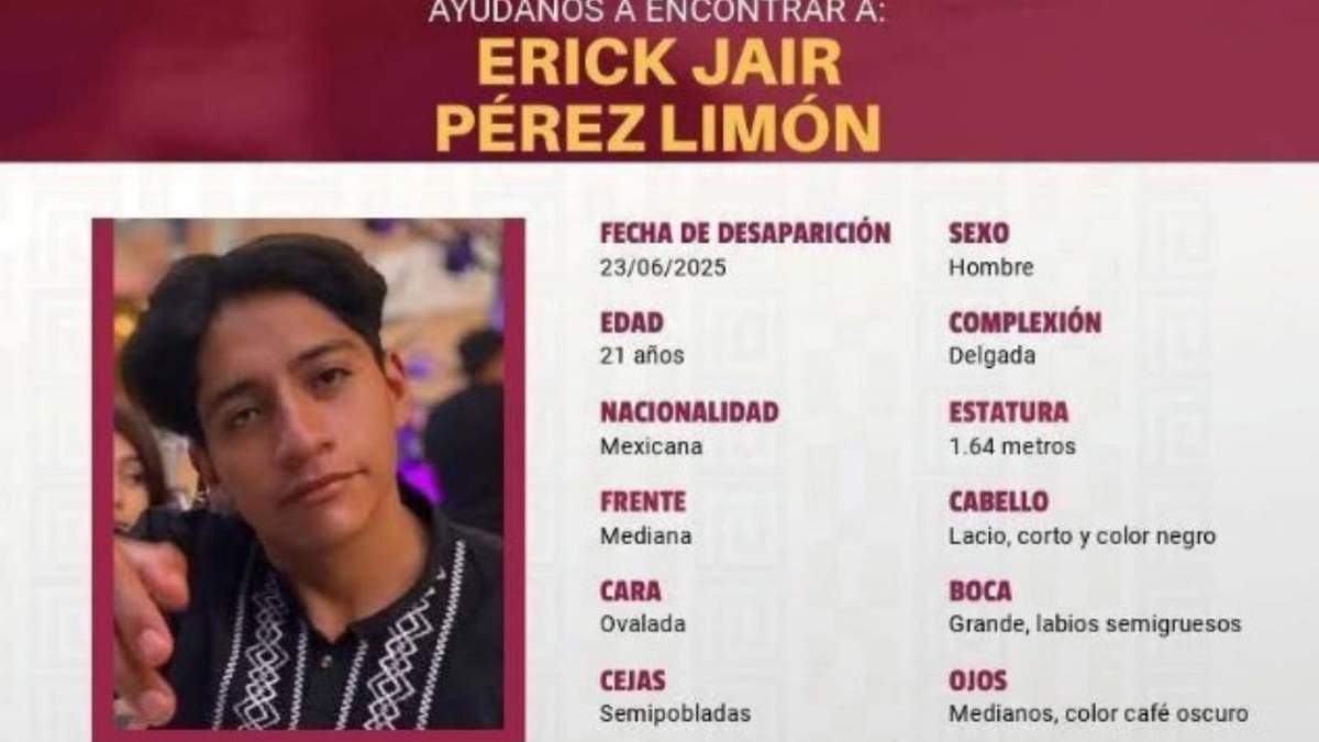Erick Jair Pérez Limón es un joven originario de Oaxaca que desapareció el 23 de junio de 2025.