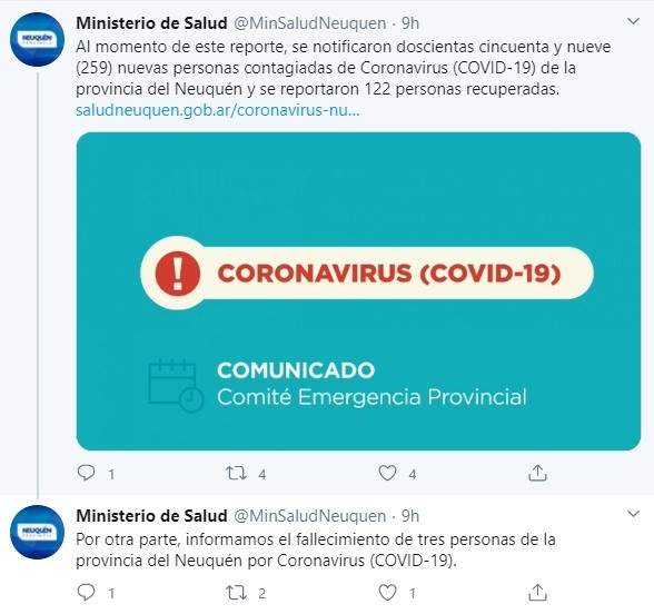 Parte Coronavirus. Fuente: (Twitter)