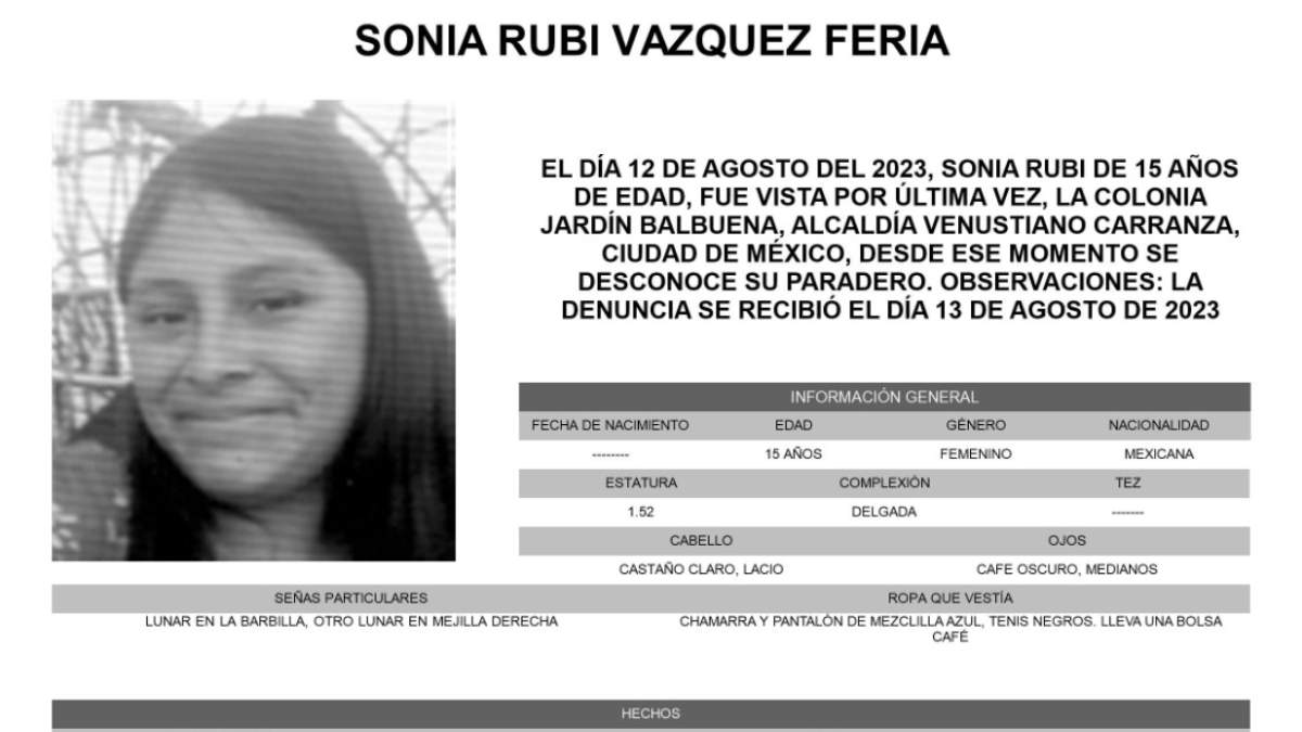 Sonia Rubí, de 15 años
