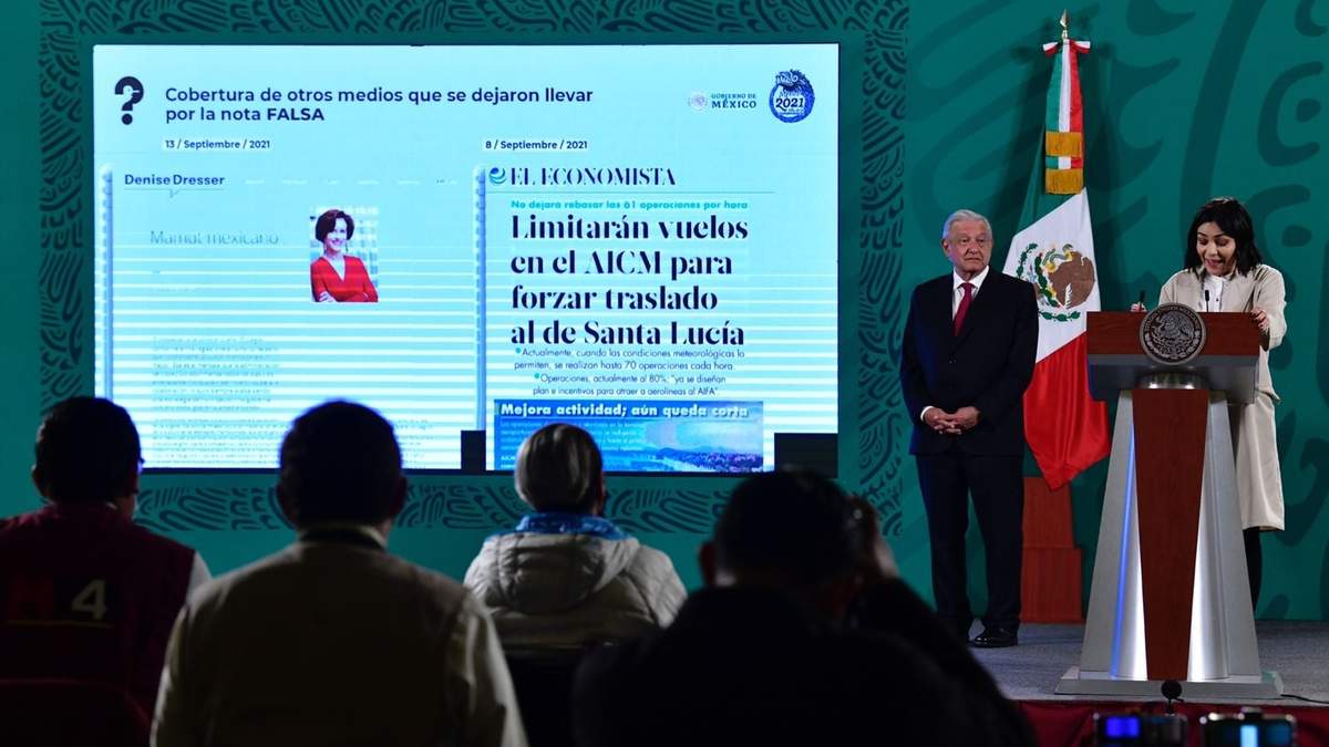 Ana Elizabeth García Vilchis en la conferencia de AMLO