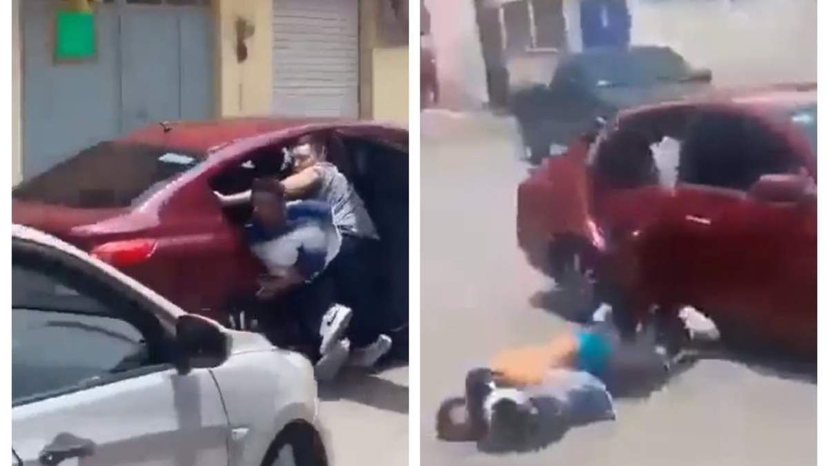 El momento en el que el joven se arroja del vehículo Versa