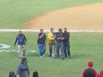 Detienen en pleno juego a un ampáyer tras hacer señas obscenas al público; estaría ebrio (Video)