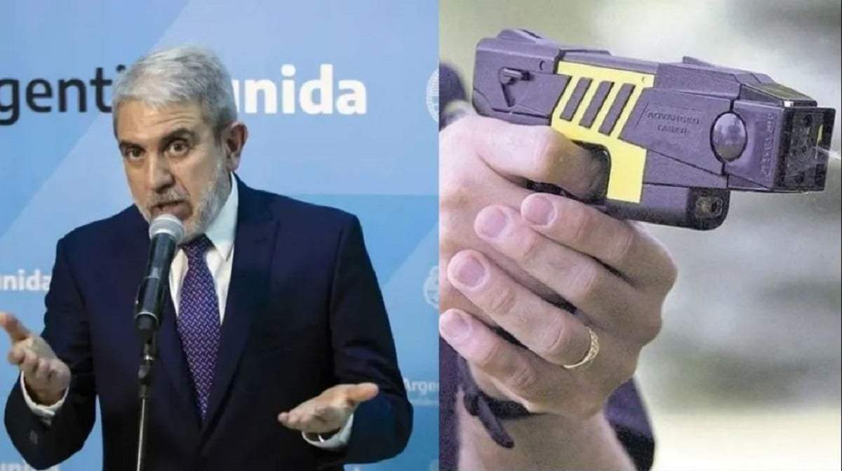 El ministro de Seguridad, Aníbal Fernández y las pistolas Taser. Fuente: (Urgente 24)