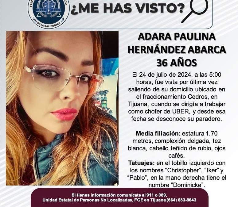 Buscan a Adara Paulina, conductora de Uber desaparecida desde hace 6 días