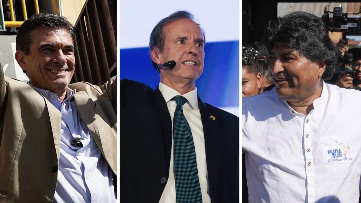 Rodrigo Paz Pereira, Jorge “Tuto” Quiroga y Evo Morales en la jornada de este domingo