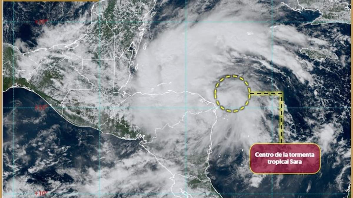Vista satelital de la tormenta Sara