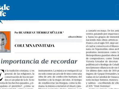 Beatriz Gutiérrez Müller publica columna en Desde la Fe, semanario de la arquidiócesis