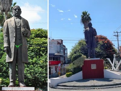 Estatua de Benito Juárez en Cuernavaca es vandalizada con pintura verde