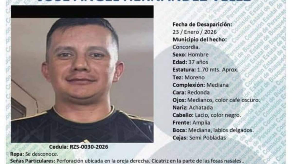 José Ángel Hernández Vélez, de 37 años y originario del municipio de Cañitas de Felipe Pescador, Zacatecas