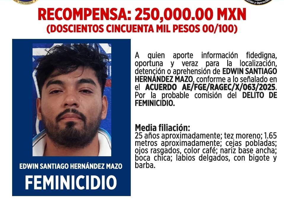 Recompensa ofrecida por la Fiscalía de Tabasco