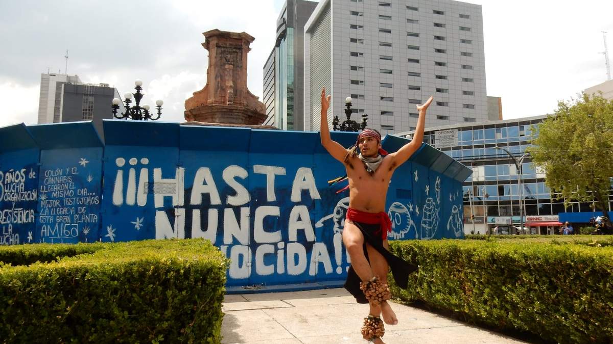 El pedestal donde se ubicaba la escultura de Cristobal Colón