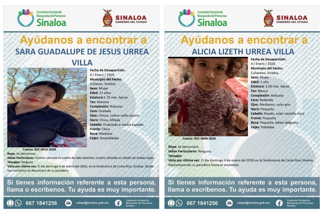 Fichas de búsqueda de Sara Guadalupe y su hija, Alicia Lizeth