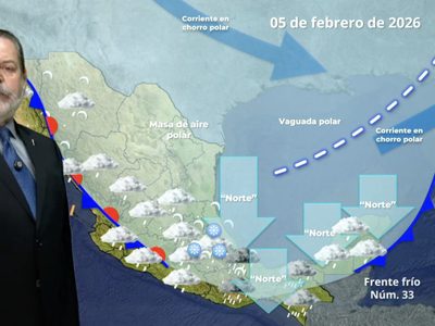 Cubre al país la masa de aire polar del frente frío 33; seguirán las lluvias fuertes el jueves