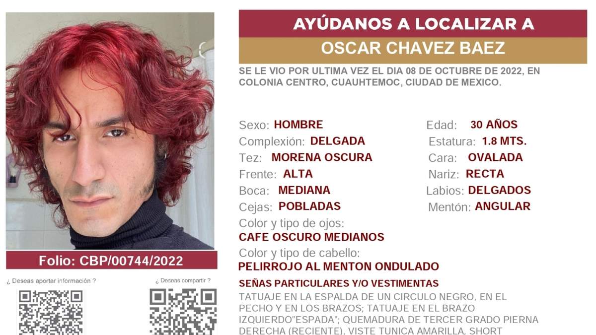 La ficha emitida por la Comisión de Búsqueda de Personas CDMX