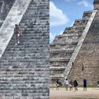 Turistas suben a la pirámide de Chichén Itzá y burlan seguridad del INAH (VIDEO)