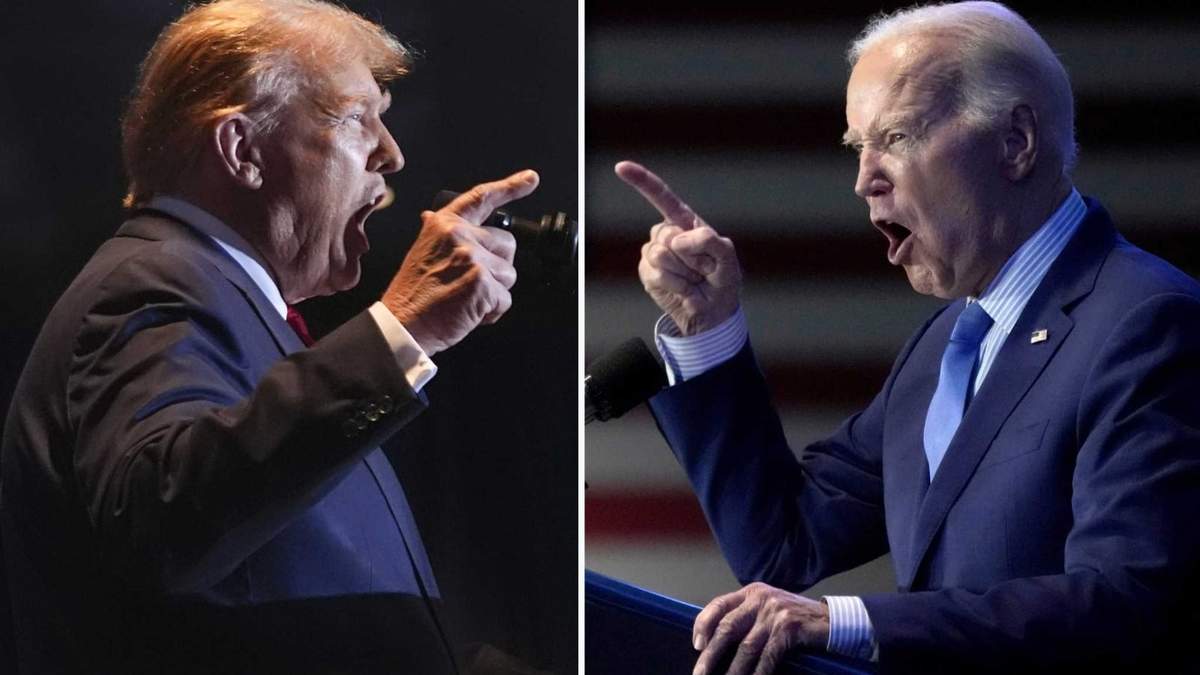 Esta combinación de fotografías tomadas en Columbia, Carolina del Sur, muestra al expresidente Donald Trump, a la izquierda, el 24 de febrero de 2024, y al presidente Joe Biden el 27 de enero de 2024