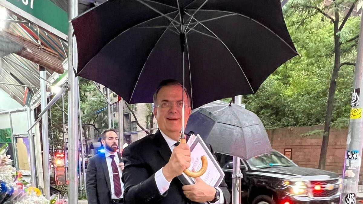 Marcelo Ebrard a su llegada a la ONU