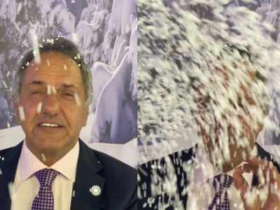 Scioli grabó un video de bajo presupuesto para promocionar la temporada invernal