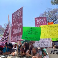 Protestan contra la tala de árboles durante mitin de Sheinbaum en Tultitlán