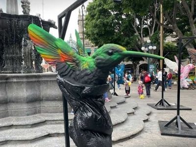 Retiran del Zócalo de Puebla polémica exposición de esculturas de colibrí