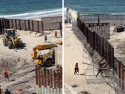 Se viraliza video donde migrantes y un perro aprovechan obra en muro para cruzar corriendo a EU