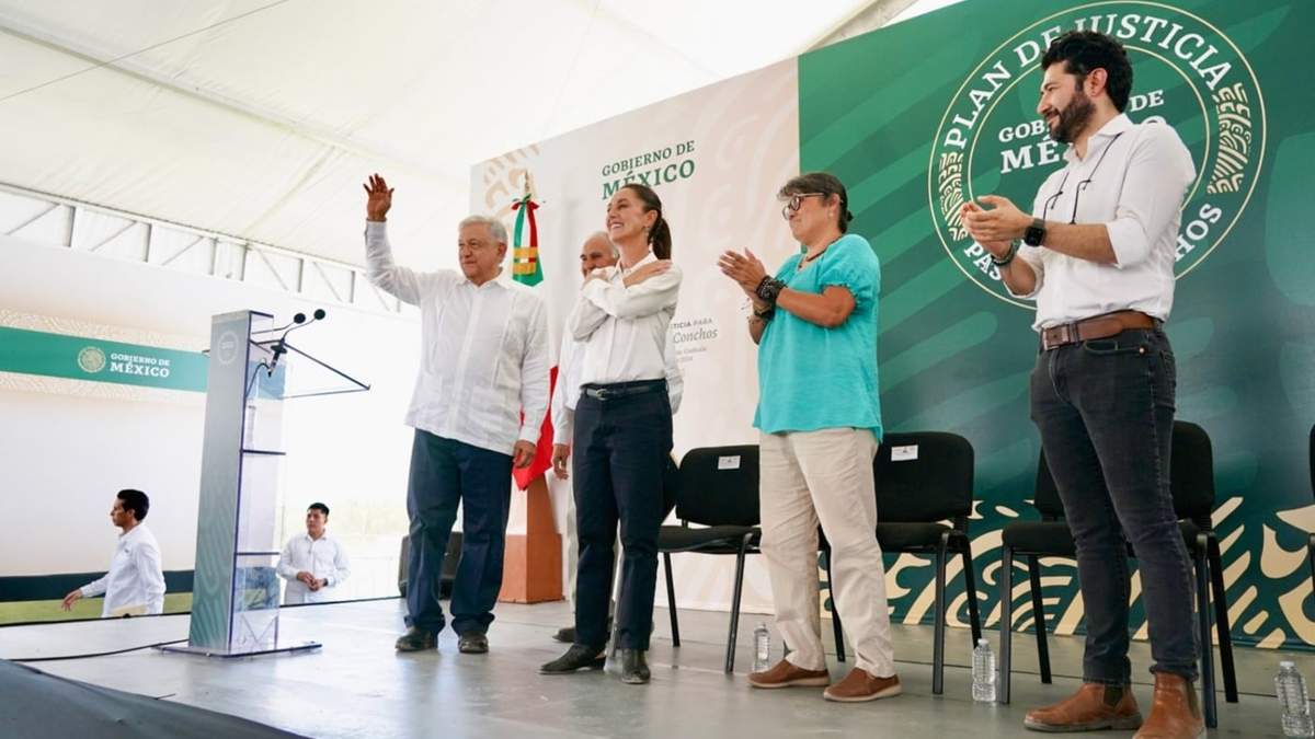 Andrés Manuel López Obrador y Claudia Sheinbaum en Pasta de Conchos