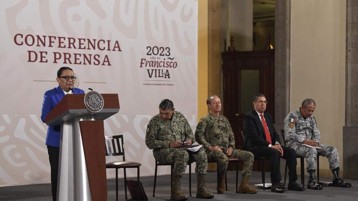 Rosa Icela Rodríguez, titular de la SSPC, en la mañanera del 11 de julio de 2023