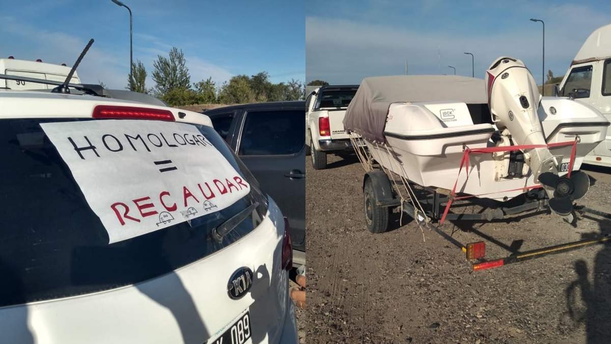 Tráileres y coches que participaron en la protesta. Fuente: (Minuto Neuquén)
