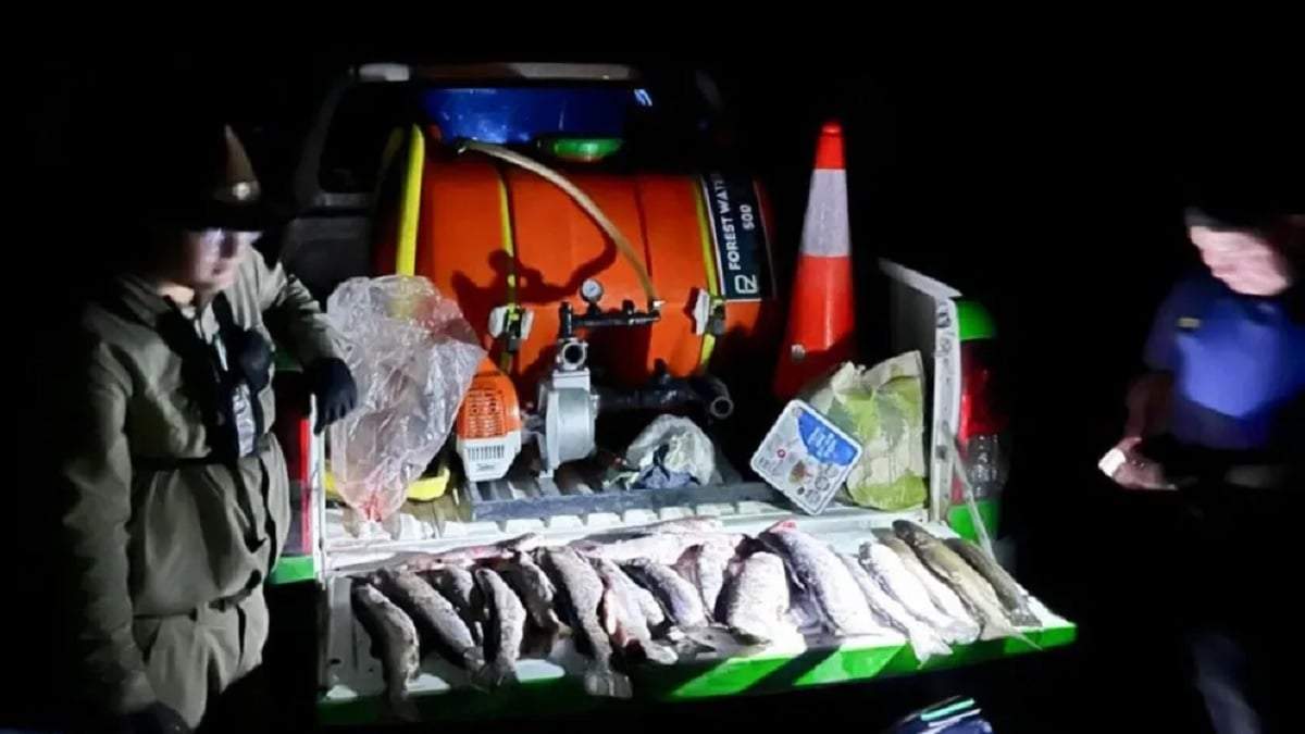 Procedimiento por pesca furtiva en la zona de Collón Curá. Fuente (Neuquén Informa)