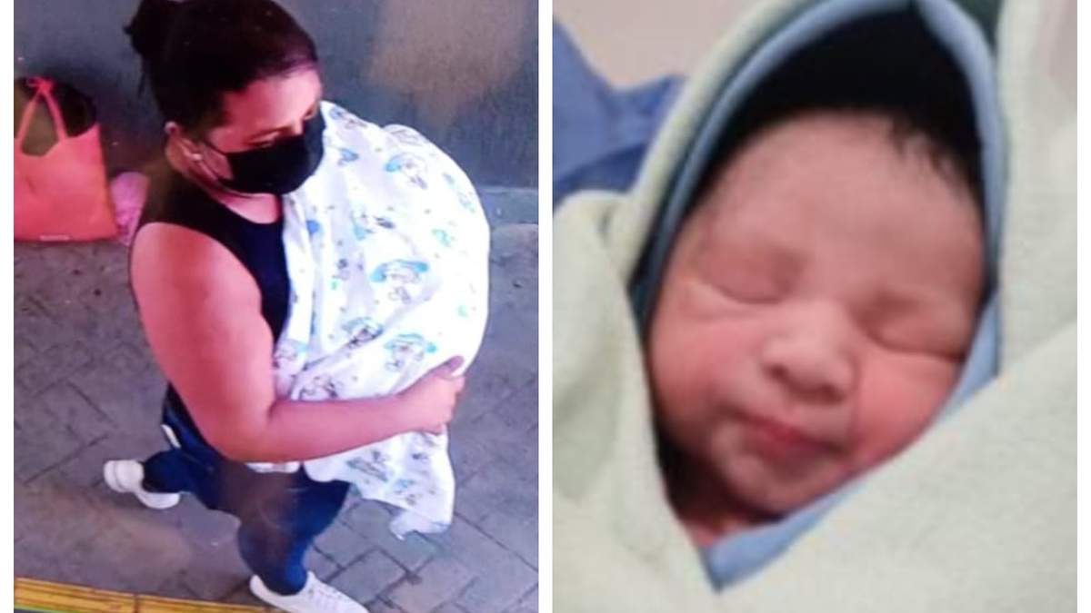 Cámaras de vigilancia captaron a una mujer saliendo del hospital con un bebé en brazos