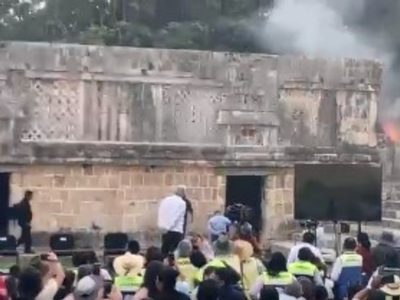 Evento de AMLO es interrumpido por un corto circuito en Uxmal