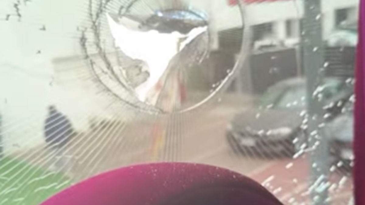 Así quedó una de las ventanillas del colectivo de Lanús