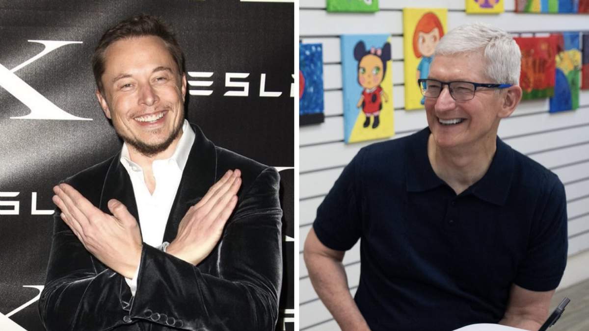 Elon Musk y Tim Cook, CEO de Apple