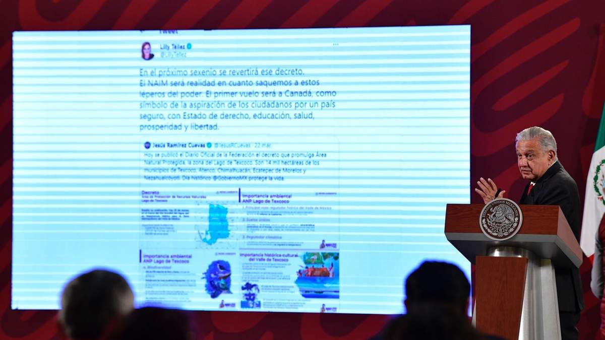 El mandatario exhibió el tuit de Lilly Téllez donde critica al AIFA