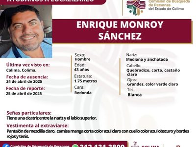 Reportan desaparición de Enrique Monroy Sánchez, expresidente municipal de Villa de Álvarez