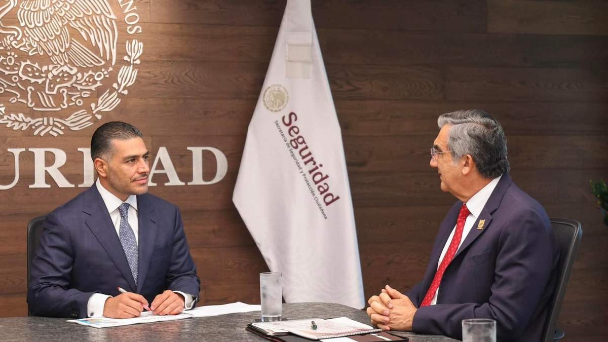 El gobernador de Tamaulipas, Américo Villarreal Anaya, en reunión con el secretario de Seguridad, Omar García Harfuch