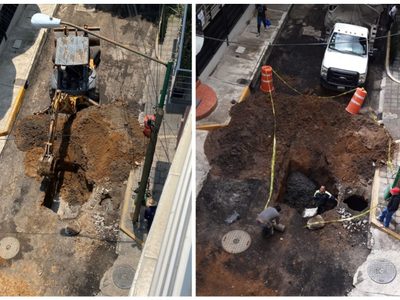 Trabajadores de la alcaldía Benito Juárez abren y abandonan un socavón en la colonia Acacias
