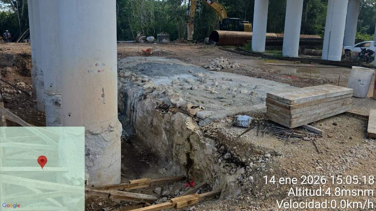 Apuntalamiento de pilotes de puente del Tren Maya
