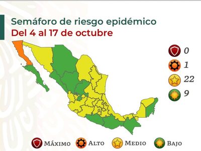 Así quedó el semáforo del 4 al 17 de octubre: nueve estados en verde y 22 en amarillo