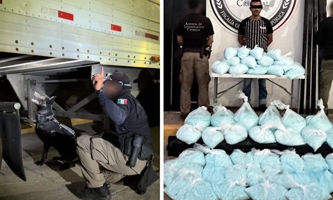 El detenido junto a las millones de pastillas de fentanilo