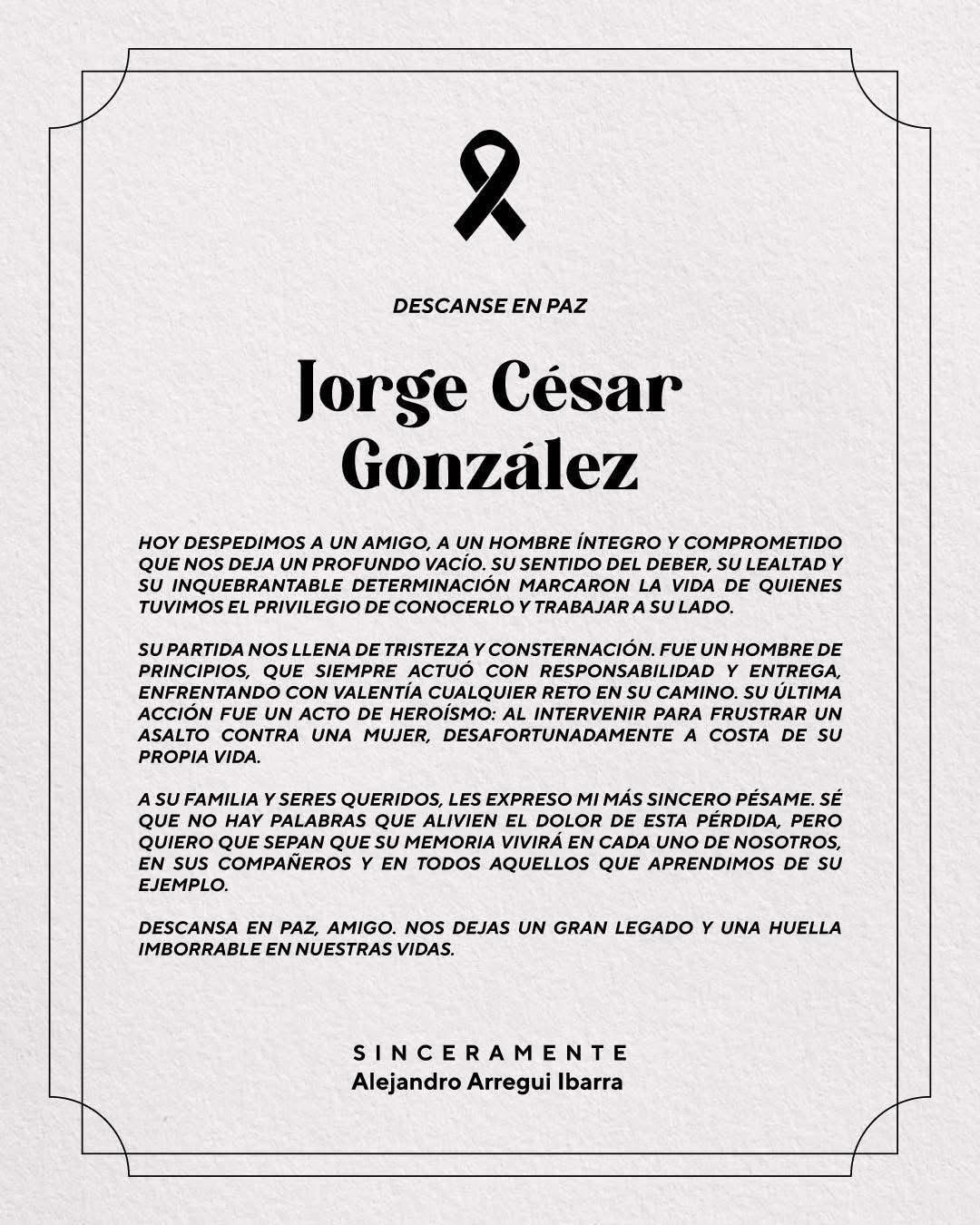 Esquela del escolta Jorge César González
