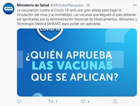 Tuit del Ministerio de Salud. Fuente: (Twitter)