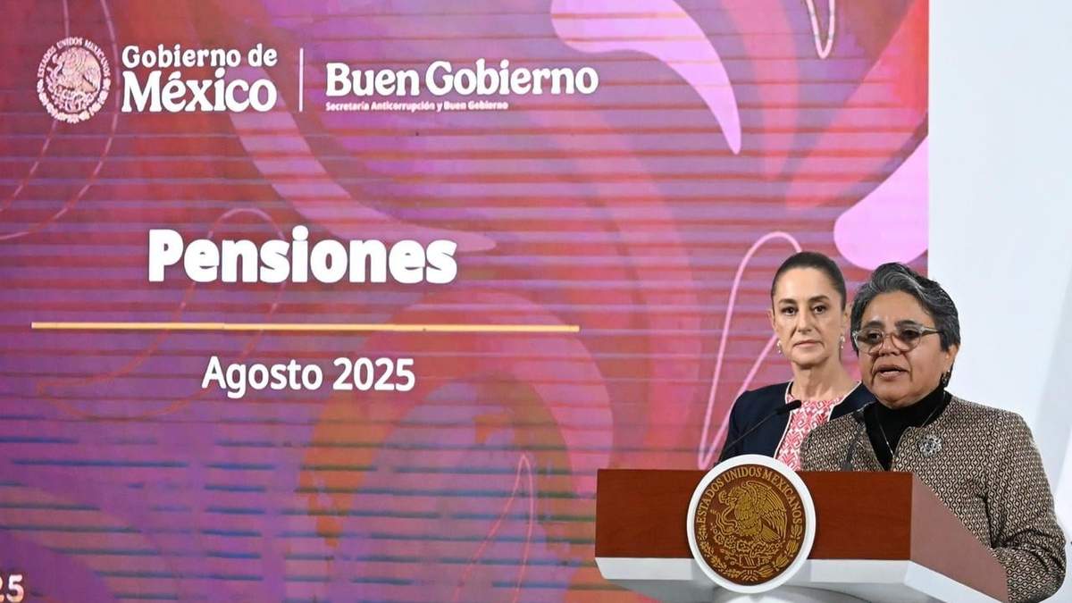 Sheinbaum y Buenrostro el 29 de agosto de 2025. Denuncia contra pensiones doradas