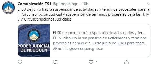 Poder Judicial de Neuquén. Fuente: (Twitter)