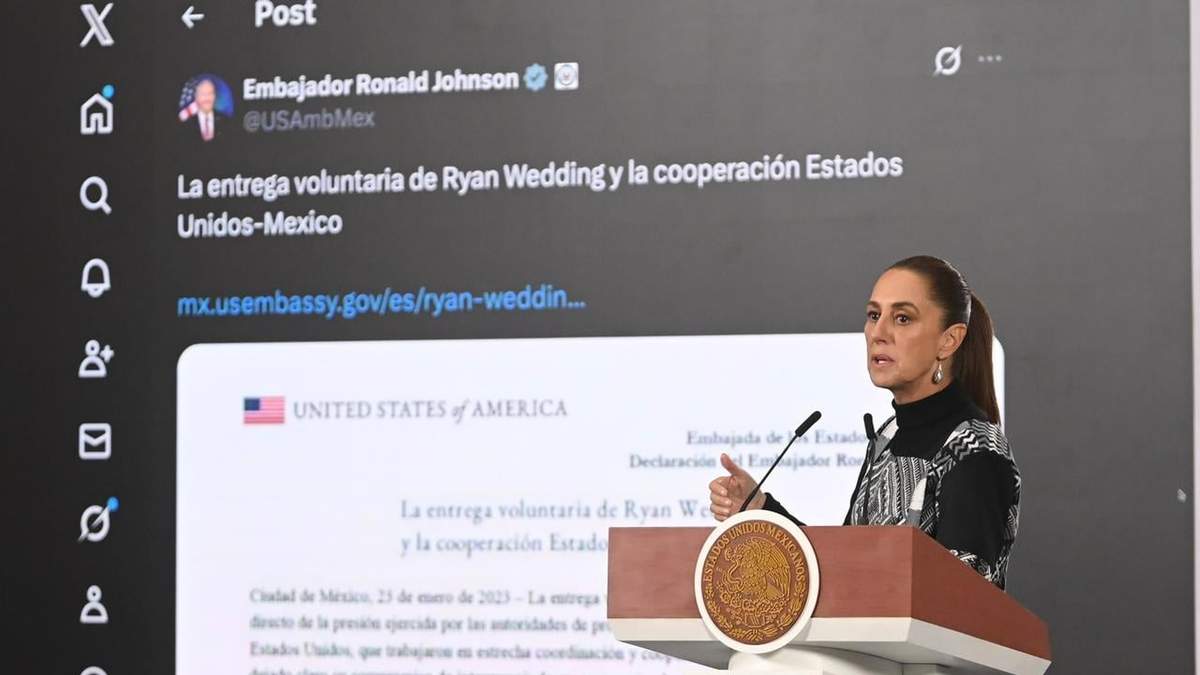 La presidenta Claudia Sheinbaum hablar sobre la captura del canadiense Ryan Wedding durante la conferencia matutina en Palacio Nacional, el 27 de enero de 2026