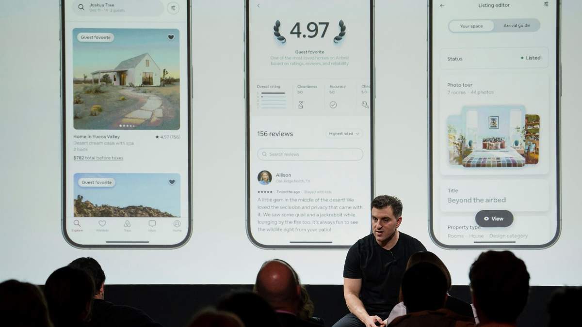 El cofundador y CEO de Airbnb, Brian Chesky, presenta el lanzamiento de invierno de la plataforma de hospedaje
