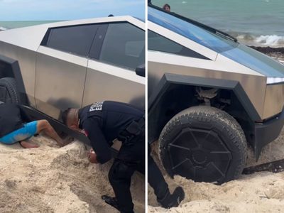 Una Cybertruck queda atascada en playa de Yucatán; así lograron removerla (Videos)