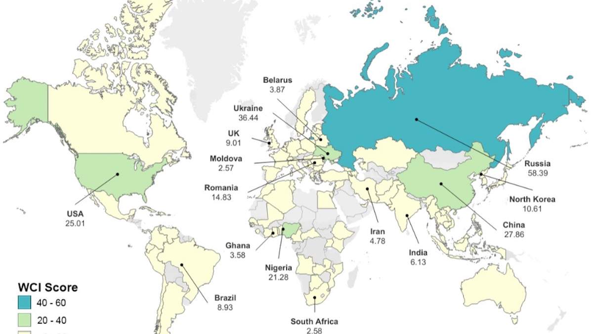 El mapa mundial de la cibercriminalidad ubica a los principales países donde florece el delito de acuerdo con los puntajes que obtienen