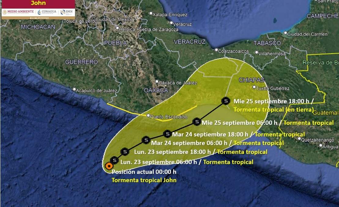 Trayectoria de la tormenta tropical John